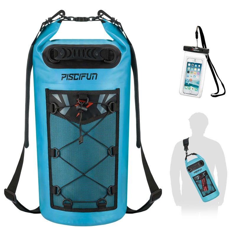 Piscifun Waterproof Backpack 10L 20L 30L 40L Floating Backpack with Waterproof Phone Case for Water Sports Fishing Boating Kayaking Surfing Rafting Gift for Men Women, Light Blue, 10l-2, 10l - Image 1